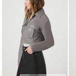 Forever 21  Gray Faux Leather Cropped Crop Bomber Zip Up Jacket Photo 3