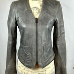 Zadig & Voltaire Vencia Cropped Collarless Lamb Leather Jacket Gray S Photo 0