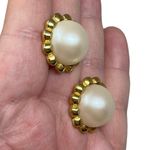 Vintage Unsigned Large Faux Pearl Gold Tone Post Earrings Classy Formal Holiday Photo 1