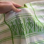 Mexican White/Green Embroidered Blouse Poncho Sz Small/Medium Photo 2