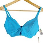 l*space L* Pointelle Rib Winnie Island Blue V-Neck Bikini Swimsuit Top D Cup Photo 3