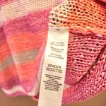 Chico's Chico’s Open Knit Stripe Asymmetrical Hem 3/4 Sleeve Sweater Pink Orange 2 Photo 3