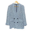 ZARA DOUBLE BREASTED BLUE & WHITE TEXTURED WEAVE KNIT BLAZER SIZE SMALL Photo 2