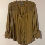 Anthropologie  Womens Blouse Cacee Jacquard Button Down Olive Green size large Photo 2