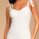 Lulus LULU’S Darling Deets White Ruched Mesh Tie Strap Bodycon Mini Dress Photo 0