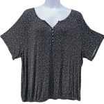 Craft And Barrow Button Blouse Size 3X Polka Dot Stretchy Casual Oversized Comfy Black Photo 0