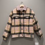 Urban Outfitters Green Yellow Cream Plaid Sherpa Collar Trucker Jacket Sz Small Photo 0