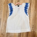 J.Crew 100% linen Flutter sleeve Embroidery blouse blue white size small Photo 90