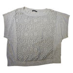 Mustard Seed Womens Gray Crochet Knit Top Short Sleeve Casual Sweater M Photo 0