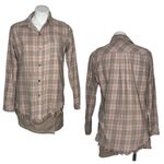 Current/Elliott CURRENT ELLIOTT Plaid Shirt The Prep School Fray Pink Taupe Tinsel Size 2 Photo 10