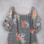 Love j  Gray Floral Short Sleeve Checker Houndstooth Knee Length Plus Dress 1X Photo 2