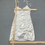 superdown  Revolve White Satin Mini Dress S Lace Trim Tie Strap Ruched Bodycon Photo 3