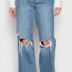 ZARA  High Rise Full Length Jeans Wide Leg Straight Distressed Ripped Knee Sz 2 Photo 0