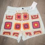 SO NWT  Granny Square Crochet Panel Denim Shorts, Size 1/25W Super cute! Photo 0