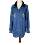 VINTAGE BASIC EDITIONS Christmas Embroidered Denim Shirt Blue Size XL Photo 3