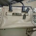 Coach swagger Leather Snake Print Satchel Handbag Adjustable Strap Beige Black Photo 3