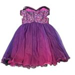 Blondie Nites sequin strapless ruffle mini dress purple ombré with side cut outs Photo 6