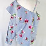 Lumière New  Floral Striped One Shoulder Long Sleeve Shirt Blue Multi Photo 7