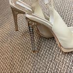 BCBG MAXAZRIA SATIN CREAM JEWELED PEEP TOE HEELS Photo 6