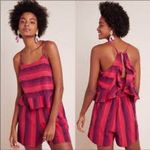 Anthropologie Amadi Amelia Red Linen Stripe Shorts Romper NWOT Pink Size M Photo 8