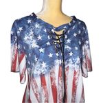 Patriotic red white and blue!! Cute flared hem lace up neck Size M Photo 3
