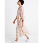 Madewell  Linen-Blend Ruffle-Cuff Wrap Dress Dutch Dandelions Medium Pink Floral Photo 1
