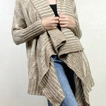 Anthropologie Staring at Stars Tan & White Herringbone Striped Open Face Waterfall Cardigan Photo 0