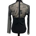 American Vintage Vintage Beaded Blouse Black Sheer Long Sleeve Deep V-Neck Shirt Scallop Date Photo 1