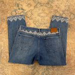 Lucky Brand EUC Blue Jeans with Embroidered White Lace Accents Photo 1