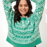American Eagle NWT  Fairisle Snowdrift Sweater Boxy Cozy Green Size XS NEW Photo 0