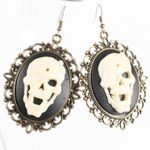 Skull Steampunk Gothic Victorian Cameo Earrings – XLRG, Bronze Tone Metal Brown Photo 4