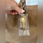 Bueno Gold Mina tan ostrich-pattern vegan leather tote bag. Photo 2