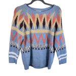 Cache Cache Aztec Colorful Tight Knit Fuzzy Cozy Pullover Sweater Size L Blue Size M Photo 0