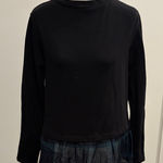 Loft New With Tags  Black Sweatshirt With Blackwatch Plaid Ruffle Hem Sz M Photo 0