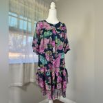 Olive Tree Navy Blue & Pink Floral Print Tiered Half Sleeve Midi Dress Photo 4