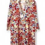 Retro dress/swim cover peace & love theme w/fringe hem, cuffs, & collar size L Red Size L Photo 2