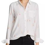 Rails Kate Rosé Print Silk Button Down Long Sleeve High-Low Hem Shirt Medium Photo 1