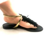 VISCONTI & DE REAU BLACK & GOLD LEATHER WITH FRINGE THONG SANDALS (37) Size 6 Photo 2