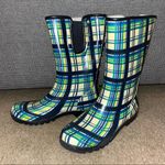 Sperry  green, yellow and blue plaid Rain Boots, size 7 Photo 1