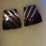 Vintage Gold Tone and Brown Shimmer Enamel Geometric Retro Boho Earrings Photo 1