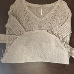 Free People  Tan Crew Neck Sweater with Intricate Knit Pattern Photo 6