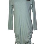 Chaser  Women's Aloe Green Drawstring Ruched Long Sleeve Dress Size S ribbed Photo 0