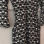 Boden Amy Jersey Midi Dress Black White 3/4 Bell Sleeve Floral Size 6 Belted Photo 11