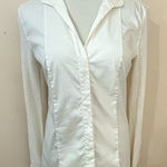 Akris Punto  Cotton Stretch Cream Button Down Shirt Mesh Detail Sleeves S Photo 0