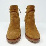 Tory Burch Sofia 85mm Lug Sole Suede Gold Hardware Logo Stacked Heel Bootie US 8 Photo 4