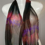Chico's Scarf Womens One Size Black Purple Red Sheer Crinkle Oblong Printed Photo 0