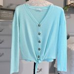 Pink Rose Aquamarine Waffle Tie Knot Top Photo 3