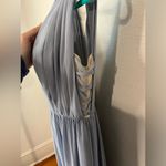 Azazie  Blaine Bridesmaids Dress in Dusty Blue V Neck Zig Zag Cutout Size 6 Photo 4