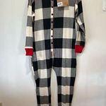 Lazy One Flapjacks Onesie Long john unisex adult size M NWT plaid lounge sleep White Size M Photo 0
