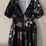 Floral Mini Dress With Puff sleeves Black Size 1X Photo 0